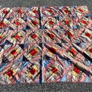 Vintage Crazy Block Quilt Twin Embroidered Blocks Approx 1940s Satin Fee…